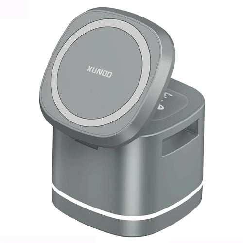 XUNDD XDCH-061 3-in-1 Magnetic Wireless Charger Folding Cell Phone Charging Stand for Headset, iWatch - Grey - 1