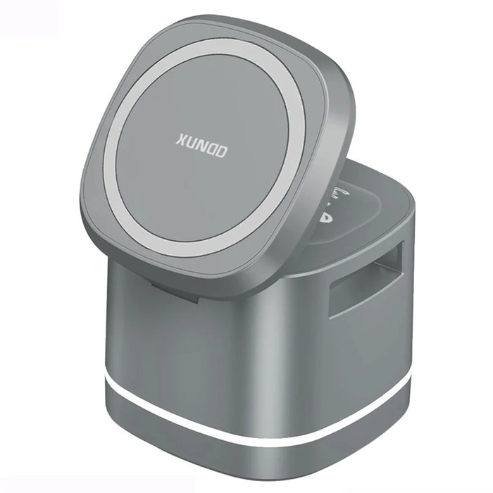 XUNDD XDCH-061 3-in-1 Magnetic Wireless Charger Folding Cell Phone Charging Stand for Headset, iWatch - Grey - 1