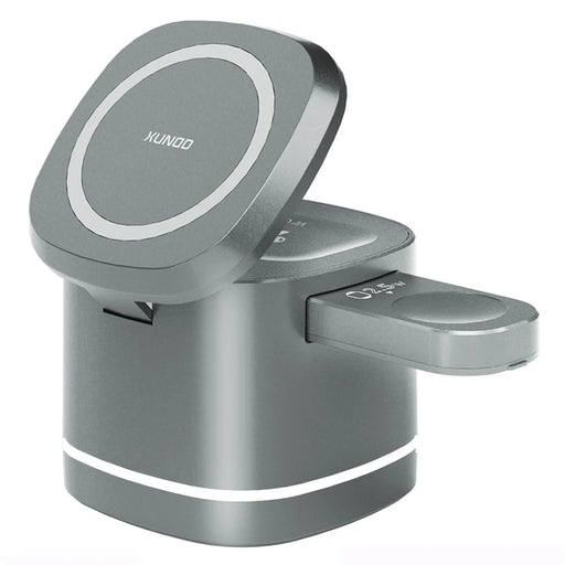 XUNDD XDCH-061 3-in-1 Magnetic Wireless Charger Folding Cell Phone Charging Stand for Headset, iWatch - Grey - 2