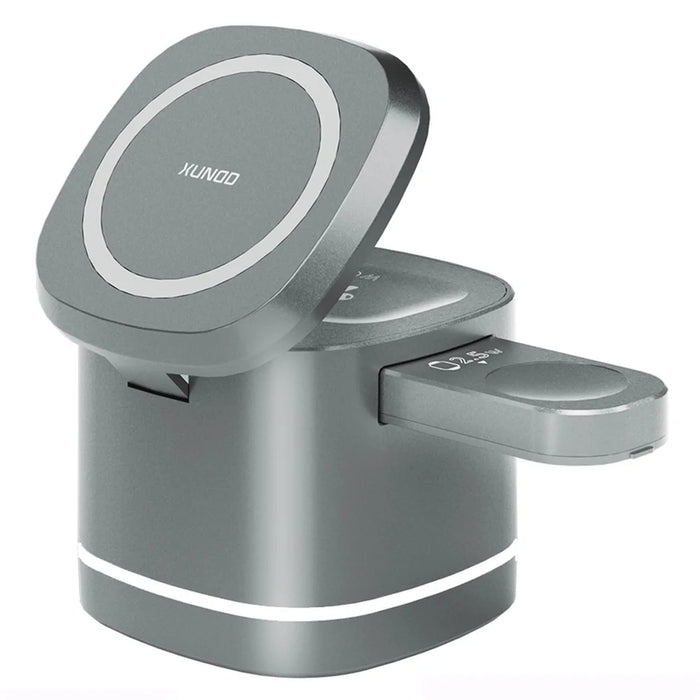 XUNDD XDCH-061 3-in-1 Magnetic Wireless Charger Folding Cell Phone Charging Stand for Headset, iWatch - Grey - 2