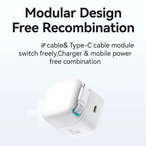 USAMS US-CC209 PD 35W GaN Wall Charger Dual USB-C Fast Charger with iP Magnetic Retractable Cable Module - White / EU Plug - 2