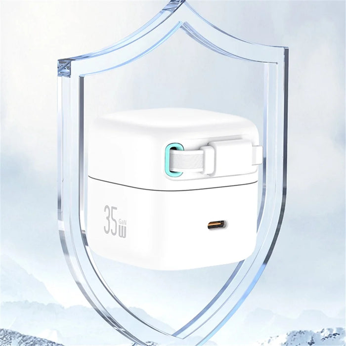 USAMS US-CC211 PD 35W Dual Output GaN Fast Charger with iP Magnetic Retractable Cable Module - White / UK Plug - 6