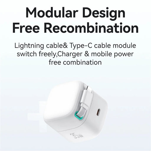 USAMS US-CC205 PD 35W GaN Fast Charger Dual USB-C Port Power Adapter with Magnetic Retractable Type-C Cable - White / CN Standard Plug - 2