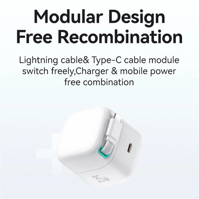 USAMS US-CC205 PD 35W GaN Fast Charger Dual USB-C Port Power Adapter with Magnetic Retractable Type-C Cable - White / CN Standard Plug - 2