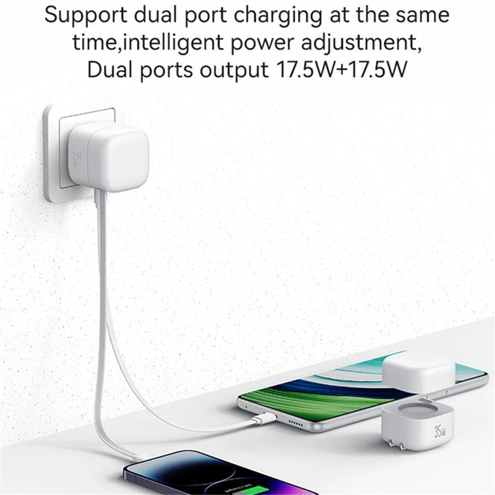 USAMS US-CC205 PD 35W GaN Fast Charger Dual USB-C Port Power Adapter with Magnetic Retractable Type-C Cable - White / CN Standard Plug - 4