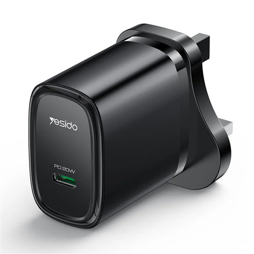 YESIDO UK Plug PD 20W Single Type-C Powerport Block Charger Compact Wall Charger - Black - 1