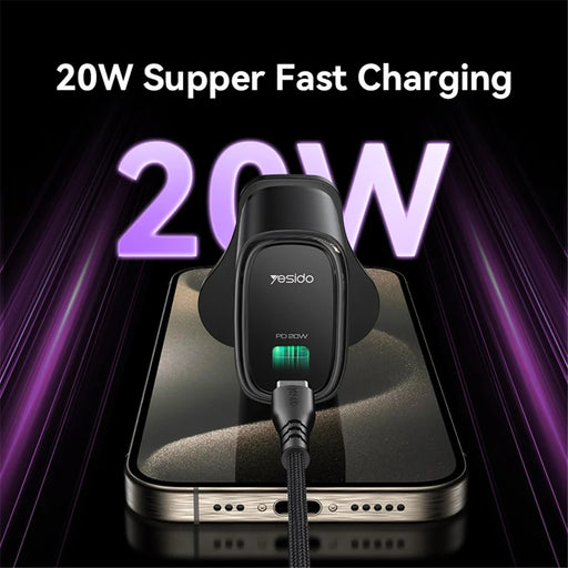 YESIDO UK Plug PD 20W Single Type-C Powerport Block Charger Compact Wall Charger - Black - 2