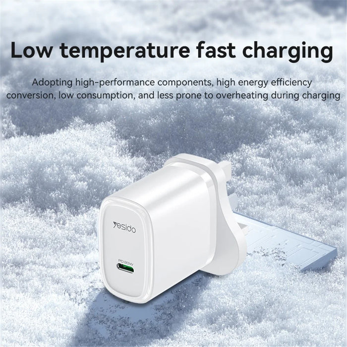 YESIDO UK Plug PD 20W Single Type-C Powerport Block Charger Compact Wall Charger - Black - 4