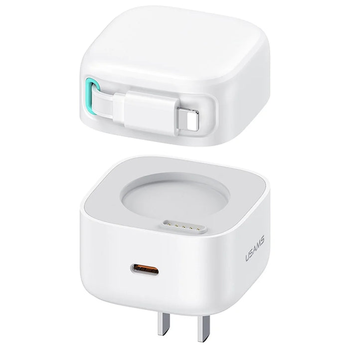 USAMS US-CC212 XMF Series PD 35W GaN Fast Charger with 8Pin Magnetic Retractable Cable Module, CN Plug - White - 1