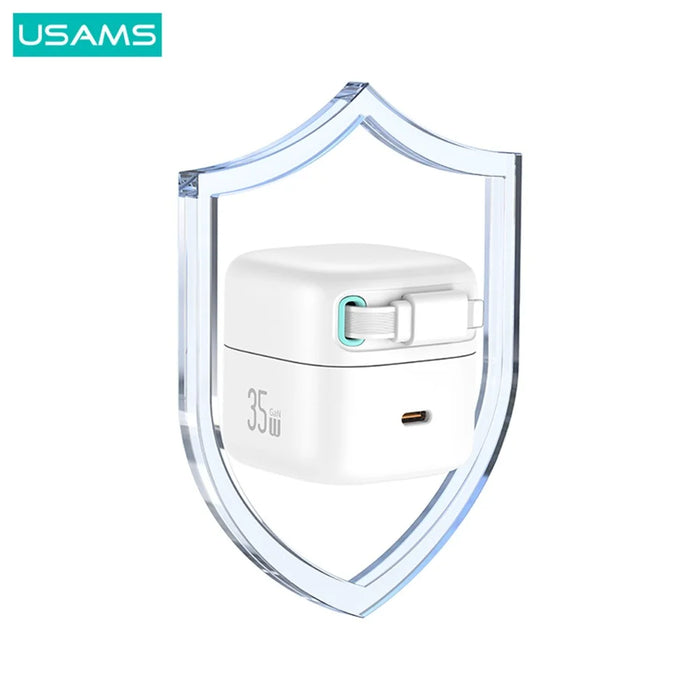 USAMS US-CC212 XMF Series PD 35W GaN Fast Charger with 8Pin Magnetic Retractable Cable Module, CN Plug - White - 5