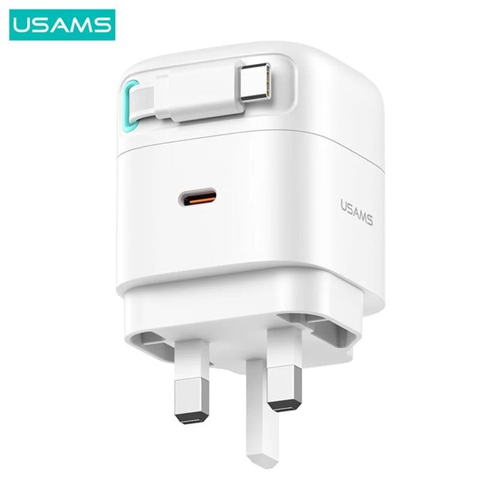 USAMS US-CC204 XMF Series PD 35W Dual Output GaN Fast Charger with Type-C Magnetic Retractable Cable Module, UK Plug - Black - 3