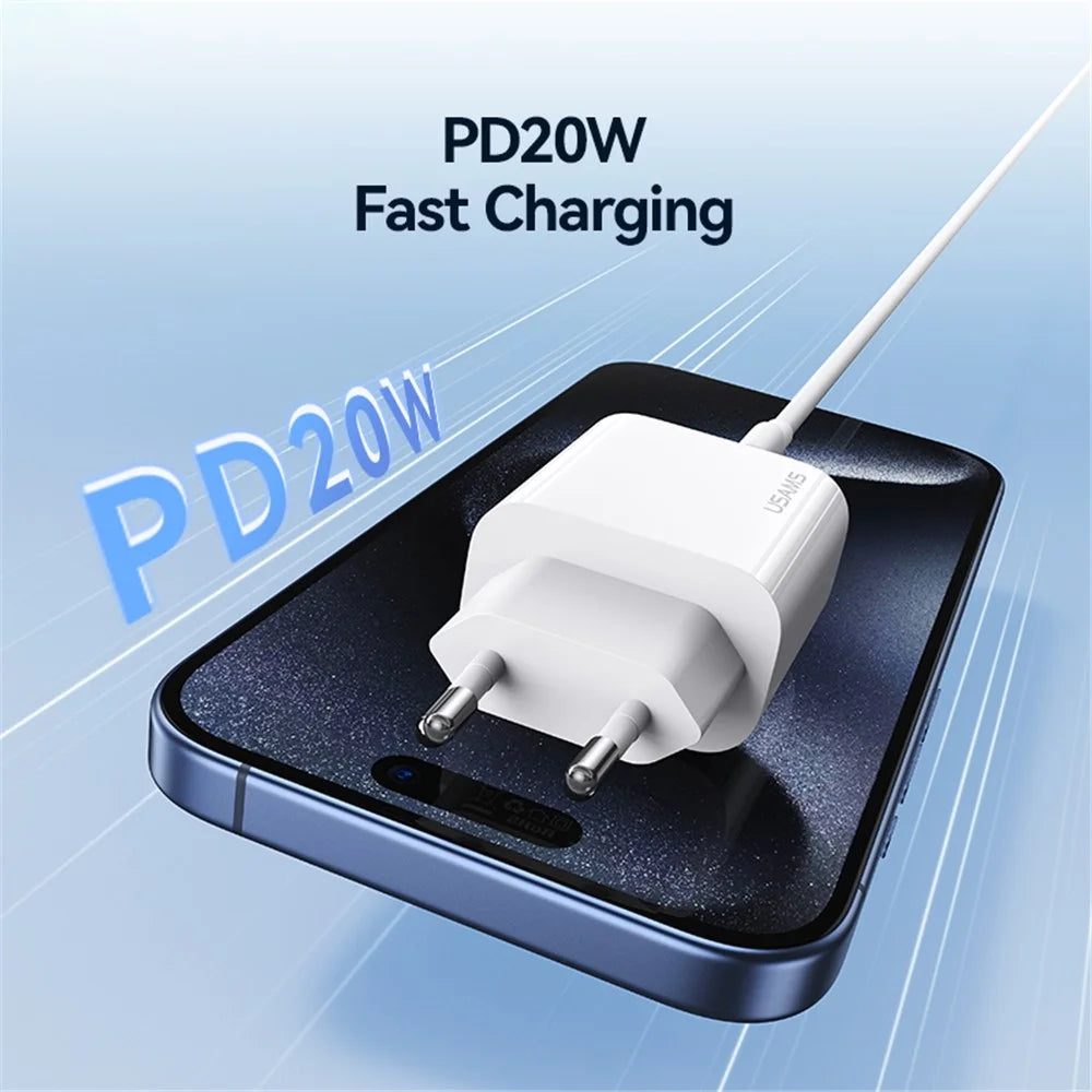 USAMS CC226 T65 PD 20W Fast Charger Power Adapter for iPhone 8-15, EU Plug - 3