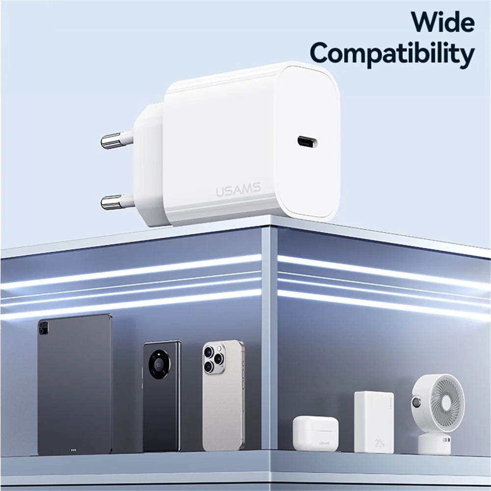 USAMS CC226 T65 PD 20W Fast Charger Power Adapter for iPhone 8-15, EU Plug - 4