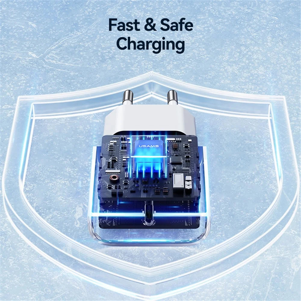 USAMS CC226 T65 PD 20W Fast Charger Power Adapter for iPhone 8-15, EU Plug - 5