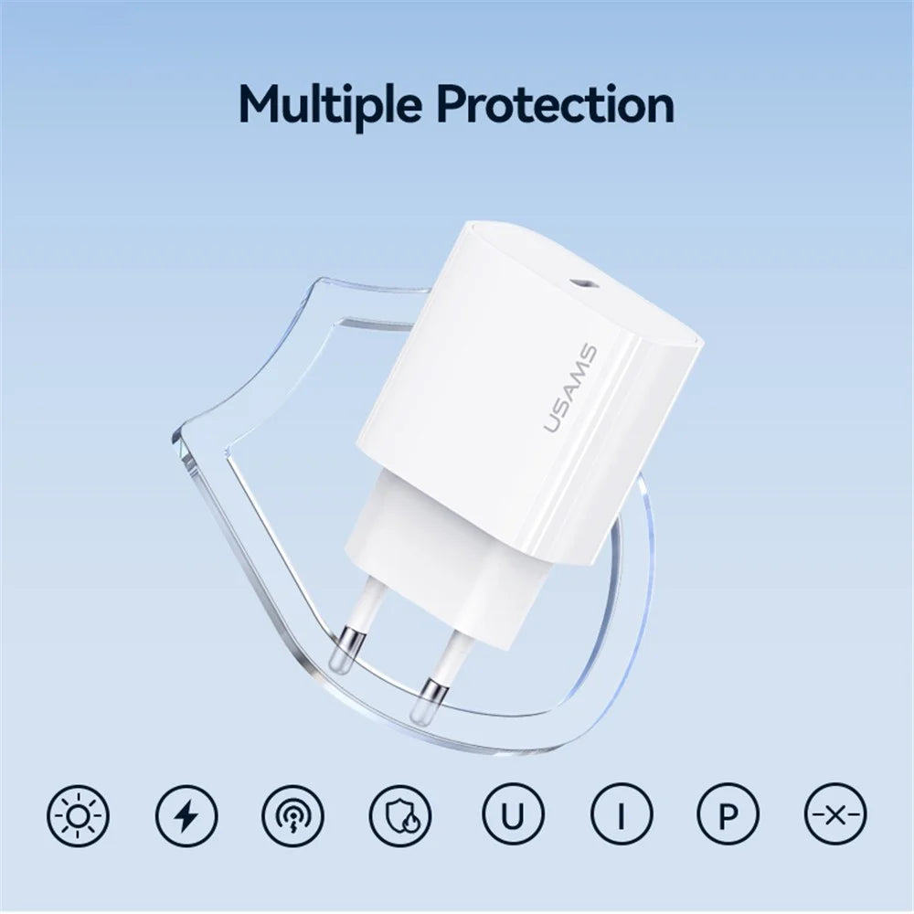 USAMS CC226 T65 PD 20W Fast Charger Power Adapter for iPhone 8-15, EU Plug - 7