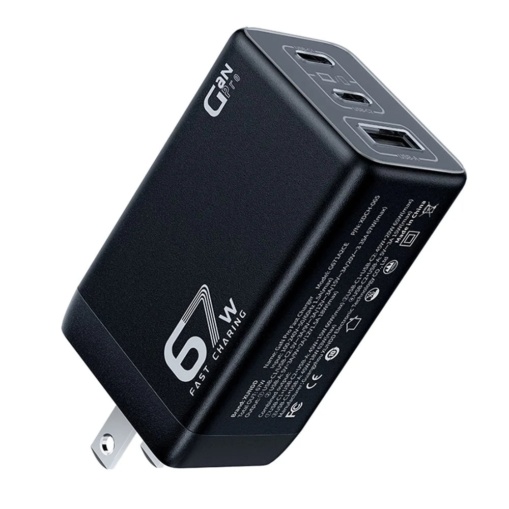XUNDD XDCH-065 67W Fast Charging GaN Wall Charger USB-A+2xType-C Power Adapter - US Plug - 1