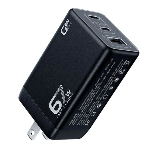 XUNDD XDCH-065 67W Fast Charging GaN Wall Charger USB-A+2xType-C Power Adapter - US Plug - 1