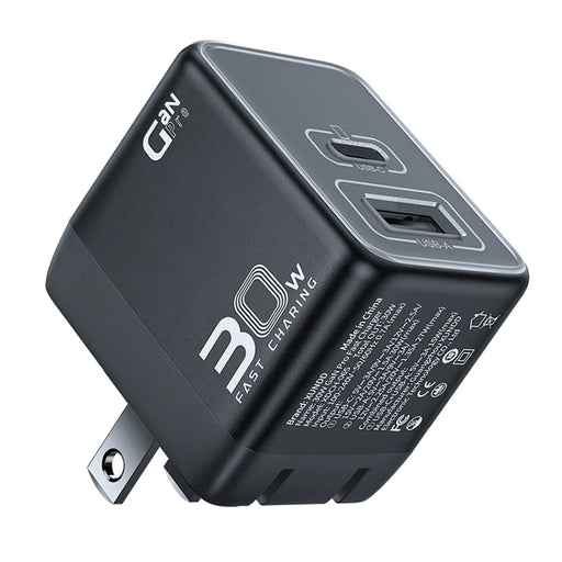 XUNDD XDCH-065 Type-C+USB-A 30W Fast Charging Block Portable GaN Power Adapter - US Plug - 1