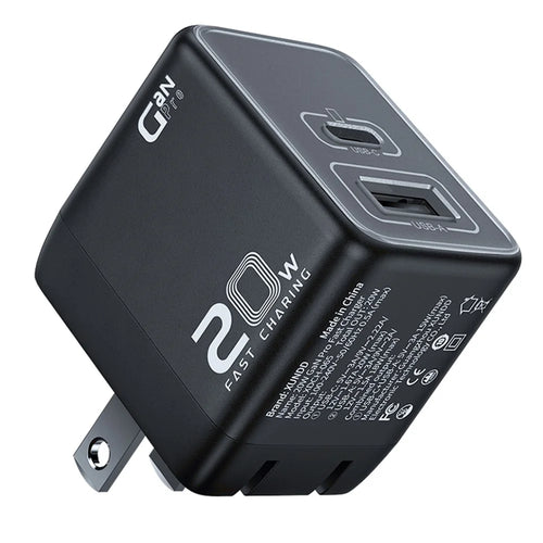 XUNDD XDCH-065 20W Fast Charging Block Type-C+USB-A GaN Power Adapter - US Plug - 1