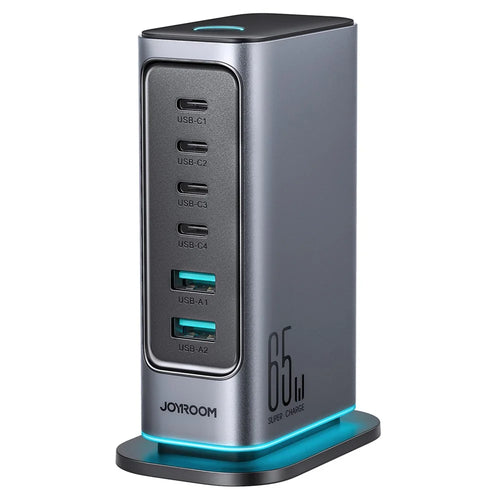 JOYROOM TCM02 65W 6-Port USB Desktop Charger GaN Fast Charging Station Hub - EU Plug - 1