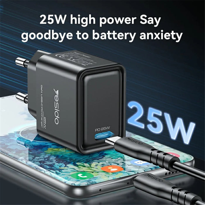 YESIDO YC62 PD 25W Fast Charging GaN Power Adapter Type-C Travel Wall Charger - 7