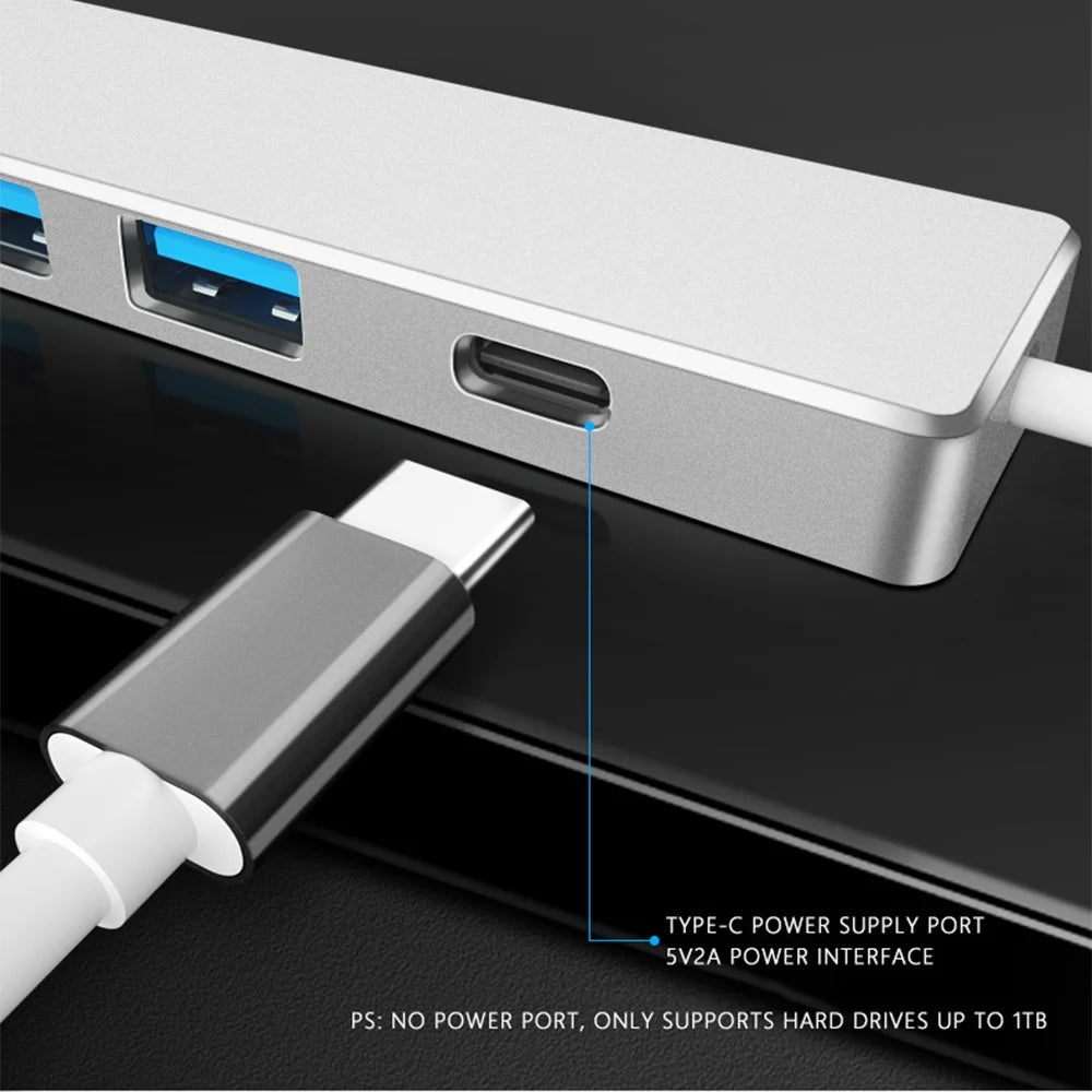 ADS-301C Type-C Hub USB Ports Expander to USB-C+USB 3.0+3xUSB 2.0 - Silver - 3