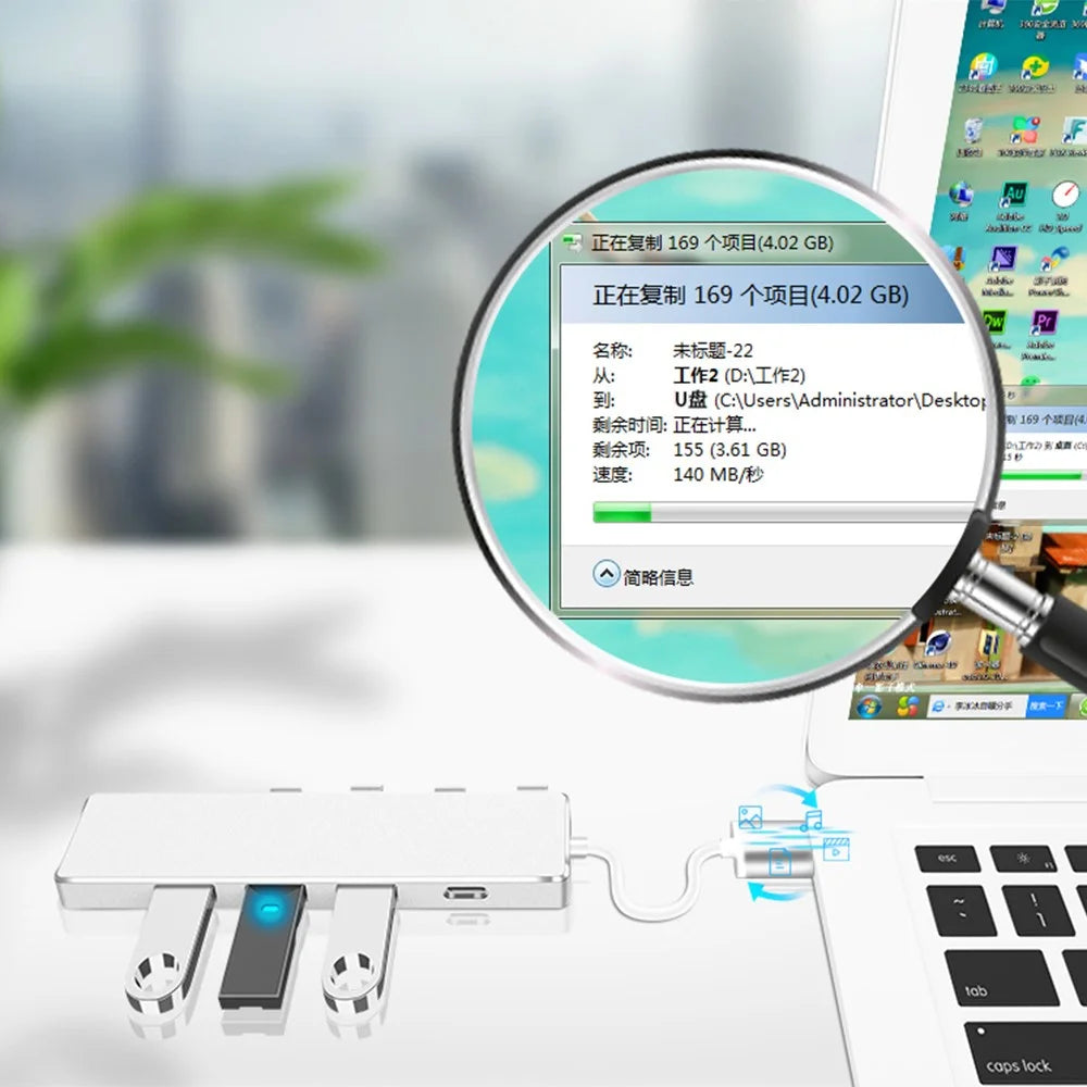 ADS-301A Laptop USB Hub Expander to USB-C+USB 3.0+3xUSB 2.0 - Silver - 6