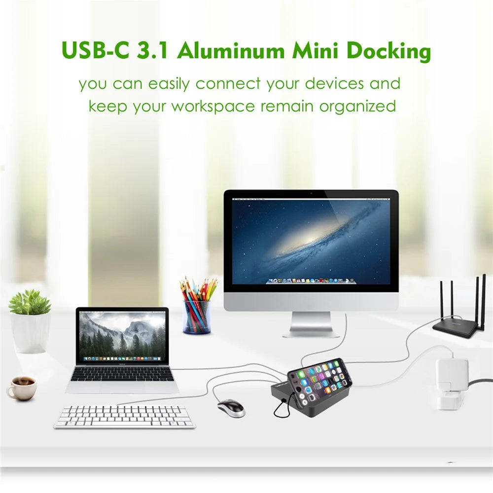 WAVLINK UHP3D01G 4K HD Docking Station Gigabit Ethernet USB 3.0 Multi-function Hub - EU Plug - 7