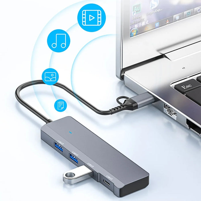 ADS-309D Type-C+USB Expansion Hub Adapter to 3xUSB 3.0+1xUSB-C 3.0 Data Port - 6