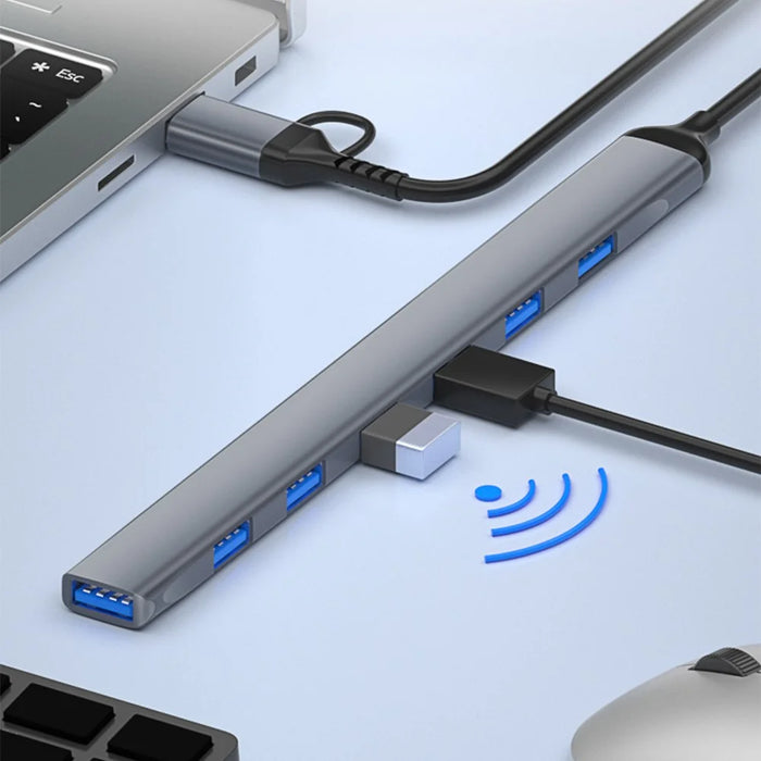 ADS-303D 7-in-1 Multifunctional Hub USB + Type-C to USB 3.0 + 6x USB 2.0 Splitter - 6