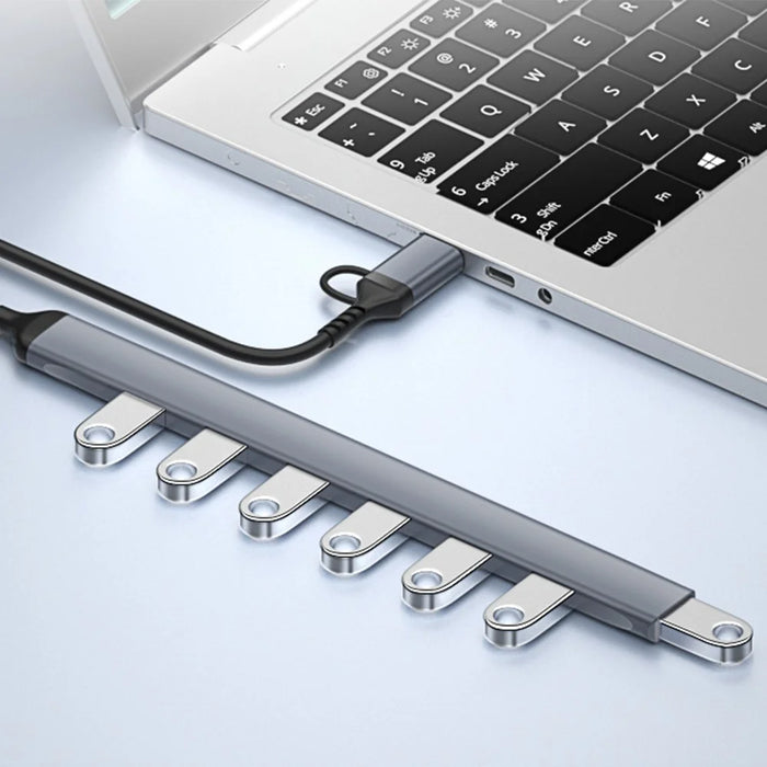 ADS-303D 7-in-1 Multifunctional Hub USB + Type-C to USB 3.0 + 6x USB 2.0 Splitter - 7