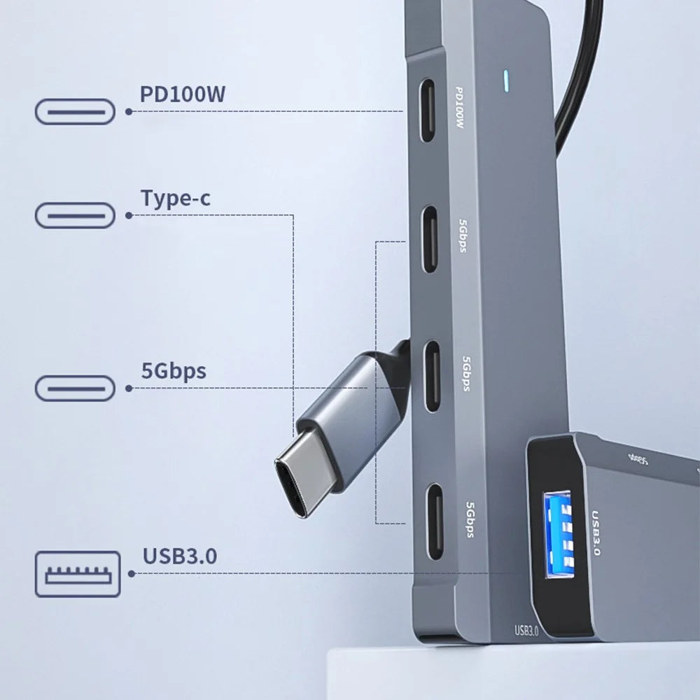 ADS-311C 5-Port Hub Type-C Hub Adapter Support PD 100W Fast Charging Converter - 3