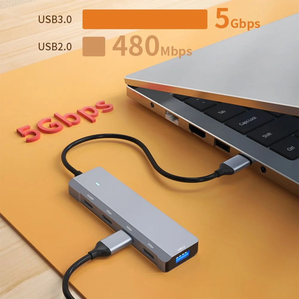 ADS-311C 5-Port Hub Type-C Hub Adapter Support PD 100W Fast Charging Converter - 5