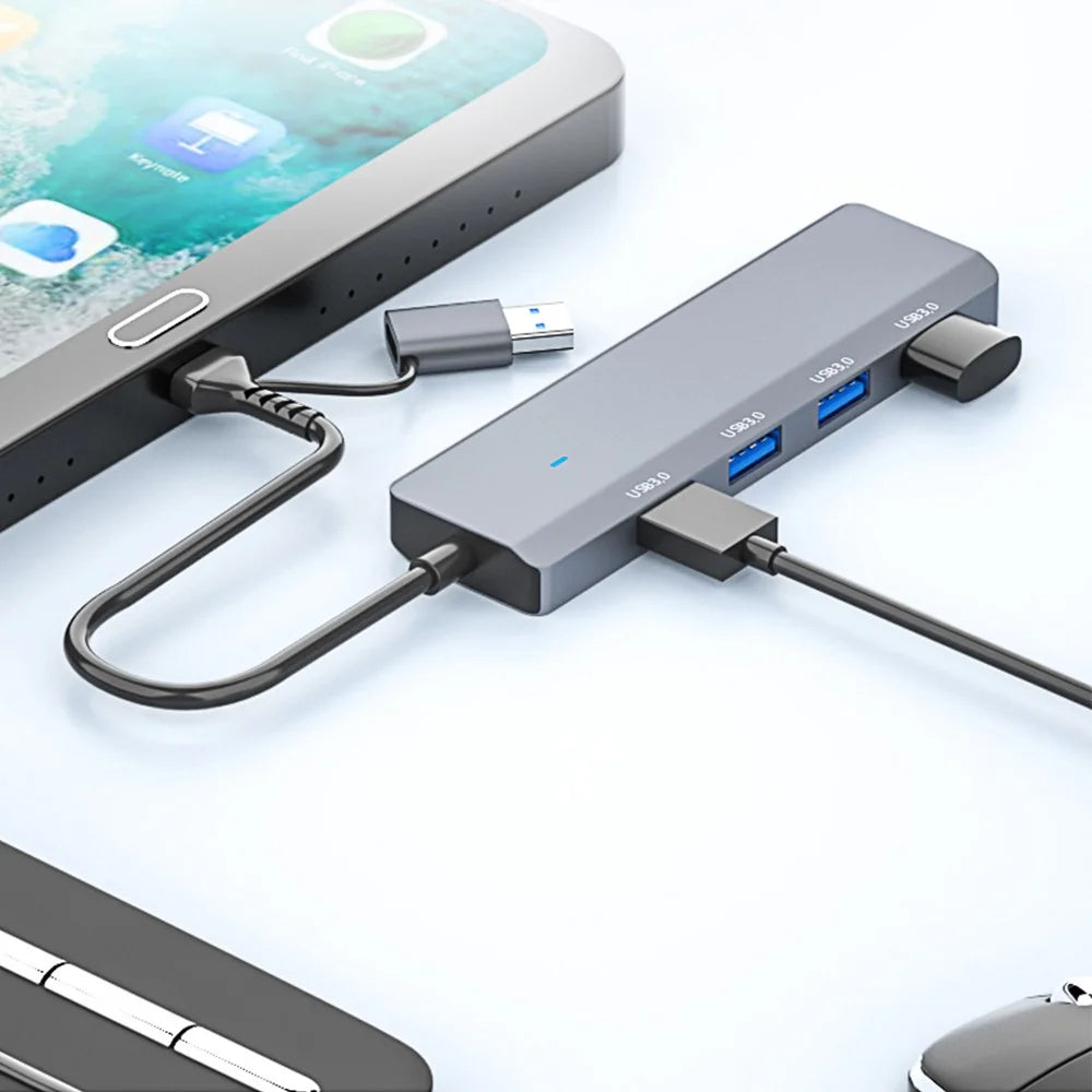 ADS-305D USB / Type-C to 4 USB3.0 Ports Docking Station USB Hub Aluminum Alloy Computer Laptop Adapter - 7