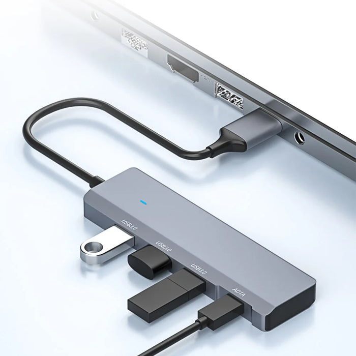 ADS-309A USB to 3 USB3.0 + 1 Type-C Data Transfer Docking Station USB Hub Aluminum Alloy Adapter - 5