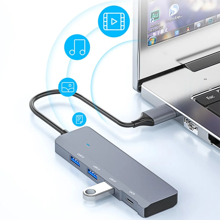 ADS-309A USB to 3 USB3.0 + 1 Type-C Data Transfer Docking Station USB Hub Aluminum Alloy Adapter - 6