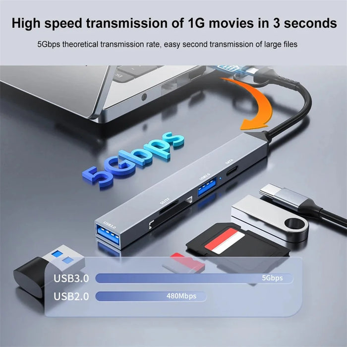 ADS-806D Type-C+USB to USB 3.0 Hub SD / TF Card Reader Multi-Function Docking Station - 6