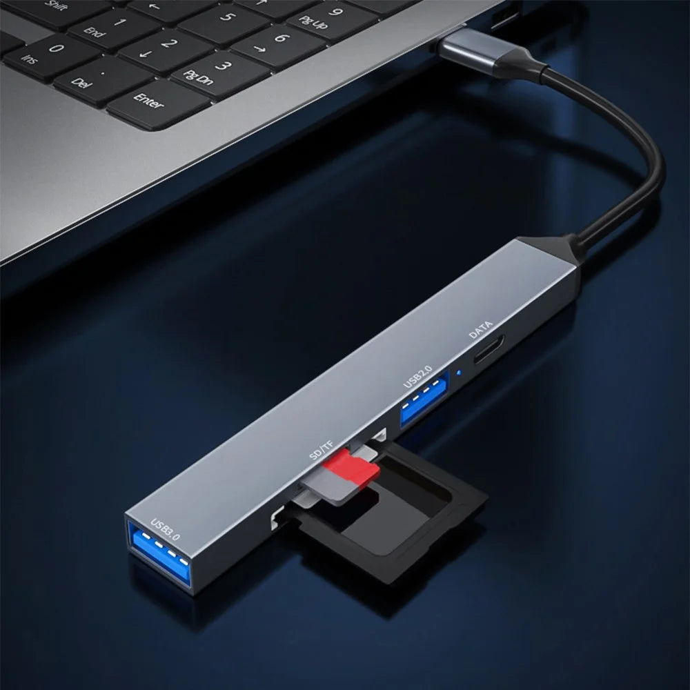 ADS-806A 5-in-1 USB-A to USB3.0 + USB2.0 + Type-C + SD / TF Slot USB Hub Splitter - 6