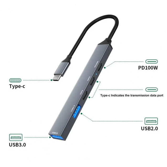 ADS-809 5-Port Type-C Expansion Hub USB 3.0 / 2.0 Converter Support PD 100W Fast Charging - 4