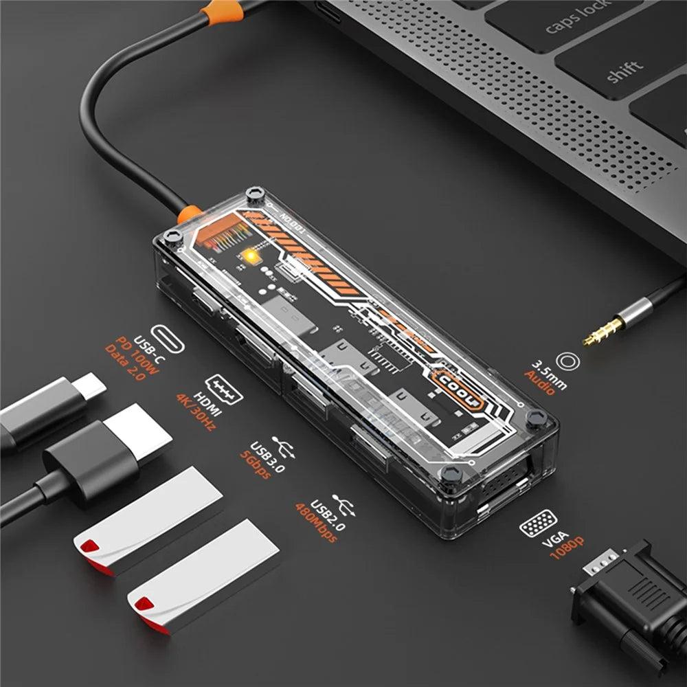 SW6V USB-C Expansion Hub to PD 3.0 100W+HD Output+VGA+USB 3.0+USB 2.0+3.5mm Audio Port - 4