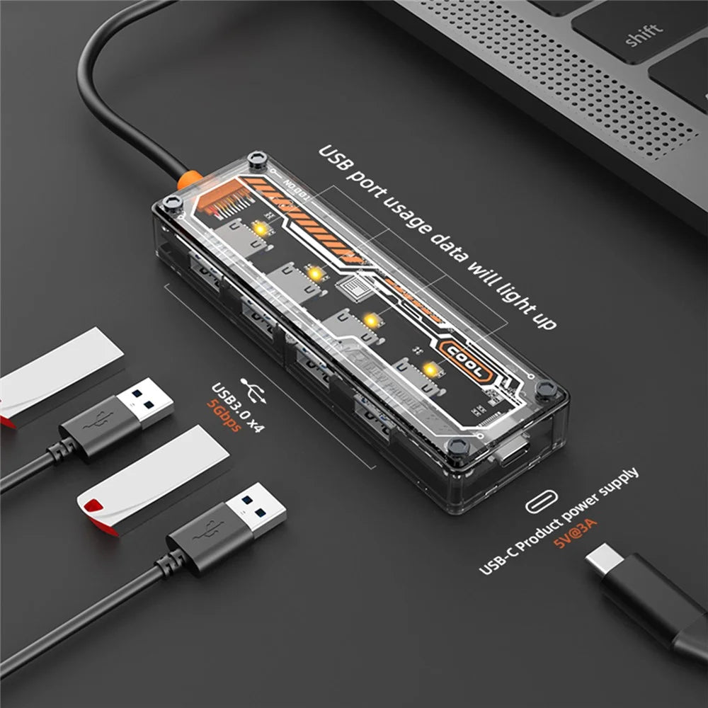 SW4U-A USB Expansion Hub Data Transmission Adapter with 4xUSB 3.0+1xUSB-C - 4