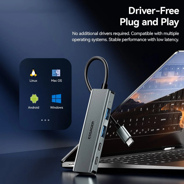 ESSAGER EHB2C2A-HT0G-P Type-C Hub with 2 X USB + 2 USB-C Ports for Laptop Computer - 6