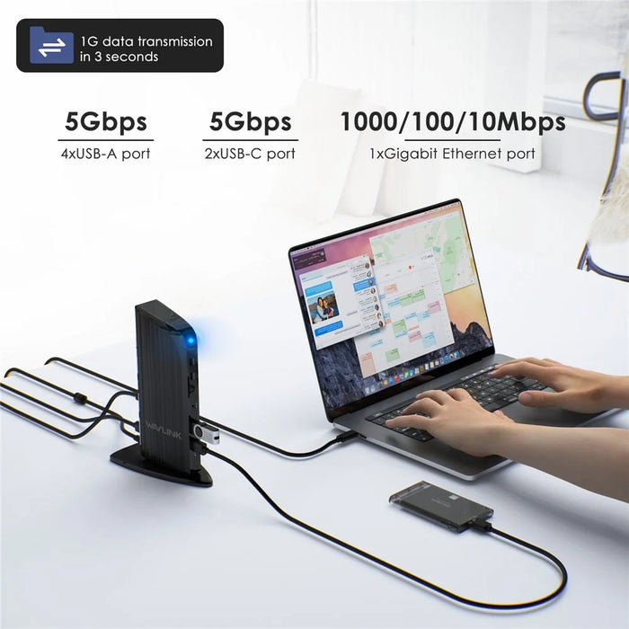 WAVLINK UG39PD1 13-in-1 USB C Docking Station Triple Monitors 4K HD Compatible for Windows / Mac OS - US Plug - 6