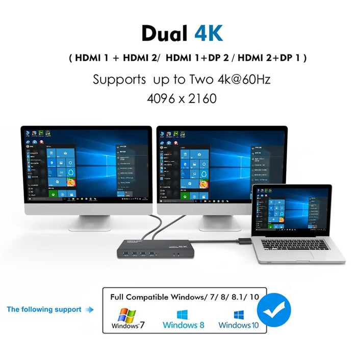 WAVLINK UG69PD6 USB-C Dual 4K Laptop Docking Station 5K / 60Hz HD Displaylink 65 / 100W PD Charging for Windows Mac OS - US Plug - 3