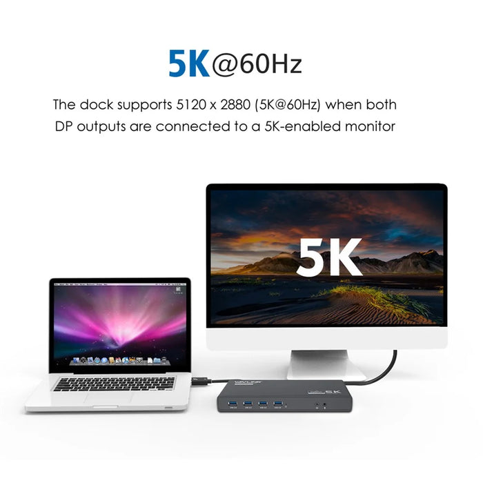 WAVLINK UG69PD6 USB-C Dual 4K Laptop Docking Station 5K / 60Hz HD Displaylink 65 / 100W PD Charging for Windows Mac OS - US Plug - 4