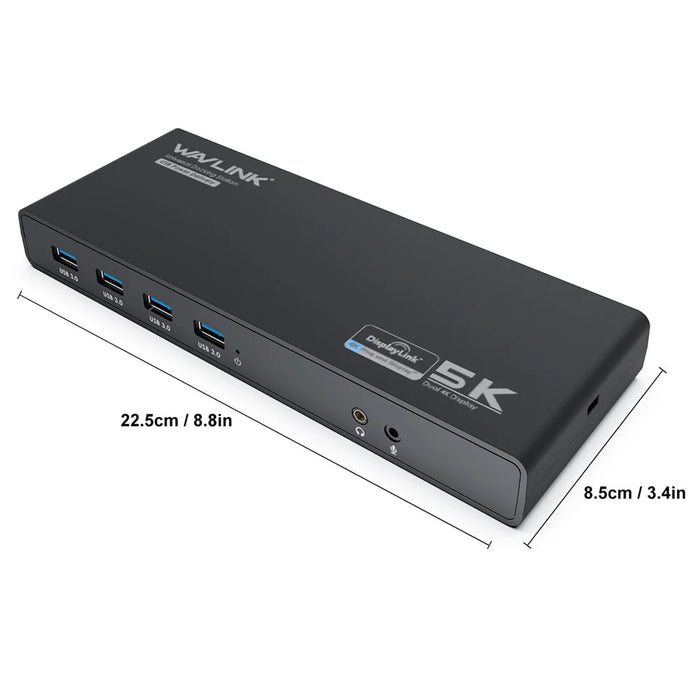WAVLINK UG69PD6 USB-C Dual 4K Laptop Docking Station 5K / 60Hz HD Displaylink 65 / 100W PD Charging for Windows Mac OS - US Plug - 7