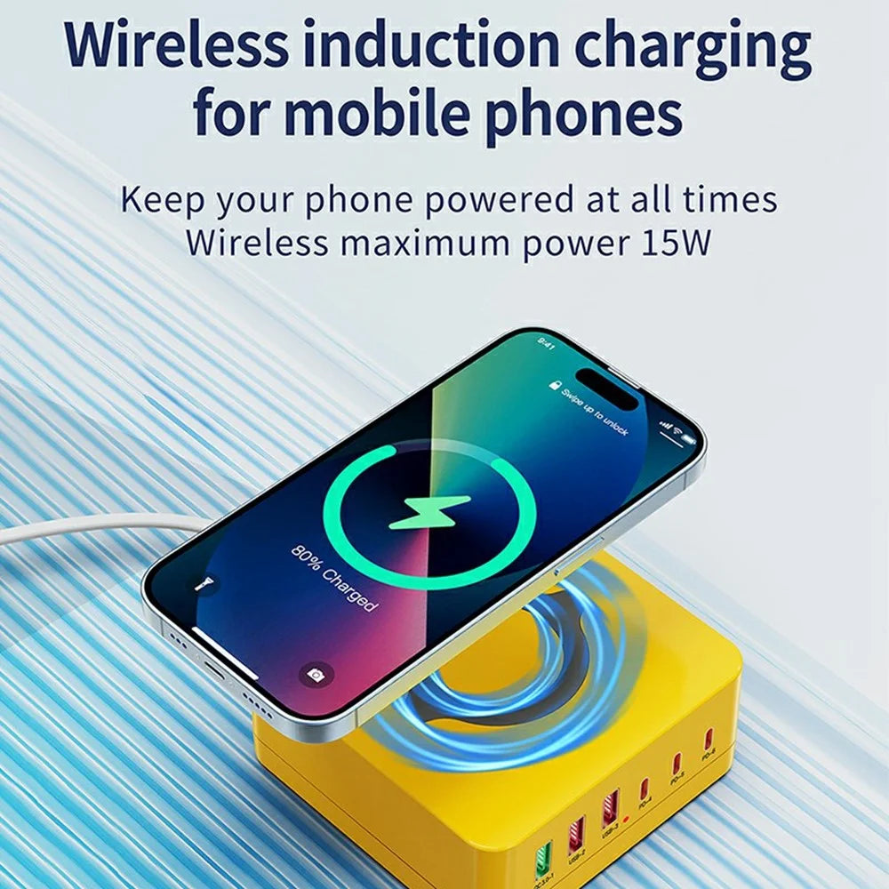 963L All in one 140W 6 Ports Charging Station with Wireless Charging for Phones / Tablet / Laptop - EU Plug - 2