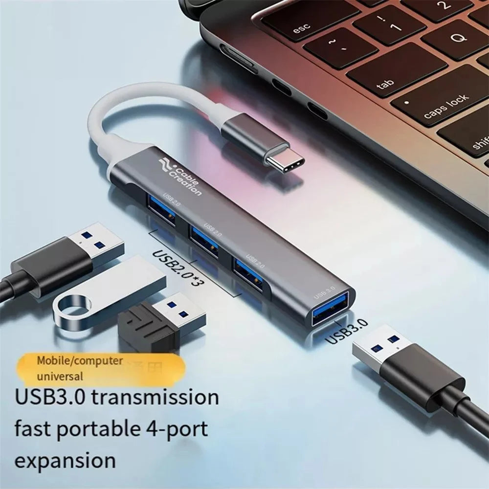 CABLECREATION 3xUSB2.0 + 1xUSB3.0 USB Hub Splitter Computer Laptop Phone Adapter - Type-C Plug - 4