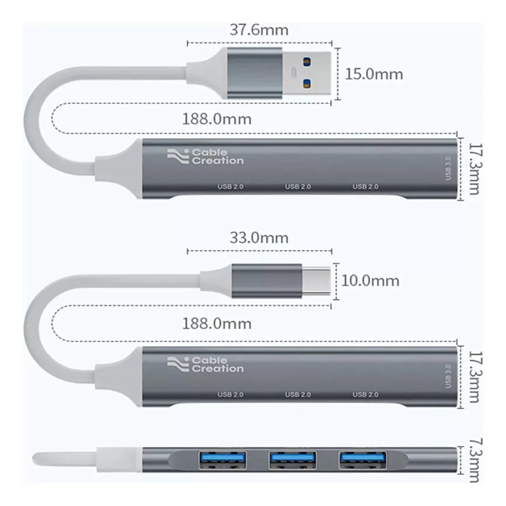 CABLECREATION 3xUSB2.0 + 1xUSB3.0 USB Hub Splitter Computer Laptop Phone Adapter - Type-C Plug - 7