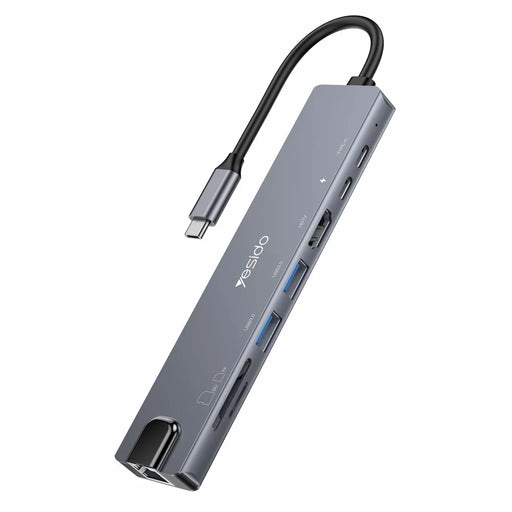 YESIDO HB27 8-in-1 USB Hub Docking Station Type-C to 2xUSB3.0 + USB-C3.0 Data + PD 100W + RJ45 + SD / TF + 4K HD Adapter - 1